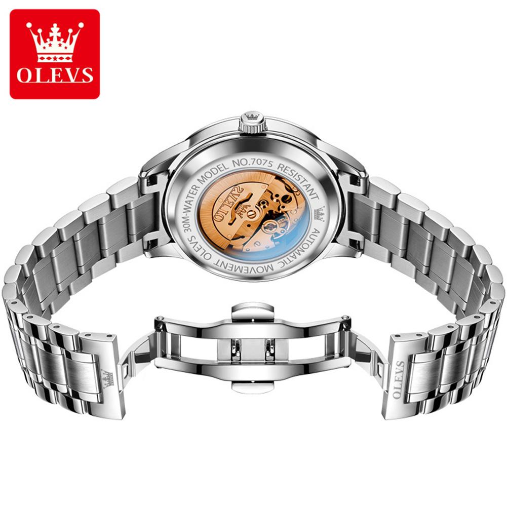 OLEVS 7075 Watches For Man Luxury Original Mechanical Watch For Men Week Calendar Waterproof Automatic Hand Clock Steel Strap