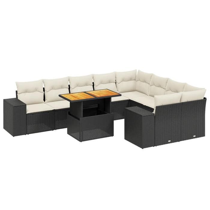 VidaXL Salon de Jardin avec Coussins 10 pcs, Canapés de Terrasse, Ensemble de Meubles de Patio, Mobilier d'Extérieur, Noir 3272792