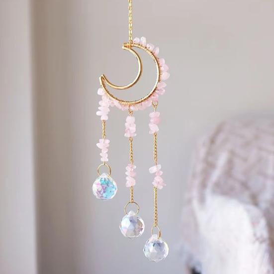 Crystals Suncatcher, Hanging Moon Sun Catcher with Glass Prisms for Windows, Healing Crystal Decor for Home, Gift for Christmas Birthday Valentine