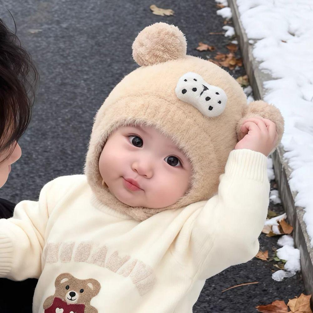Double Pom Pom Kids Knit Hat Ear Protection Baby Bonnet New Baby Winter Hat for Babies