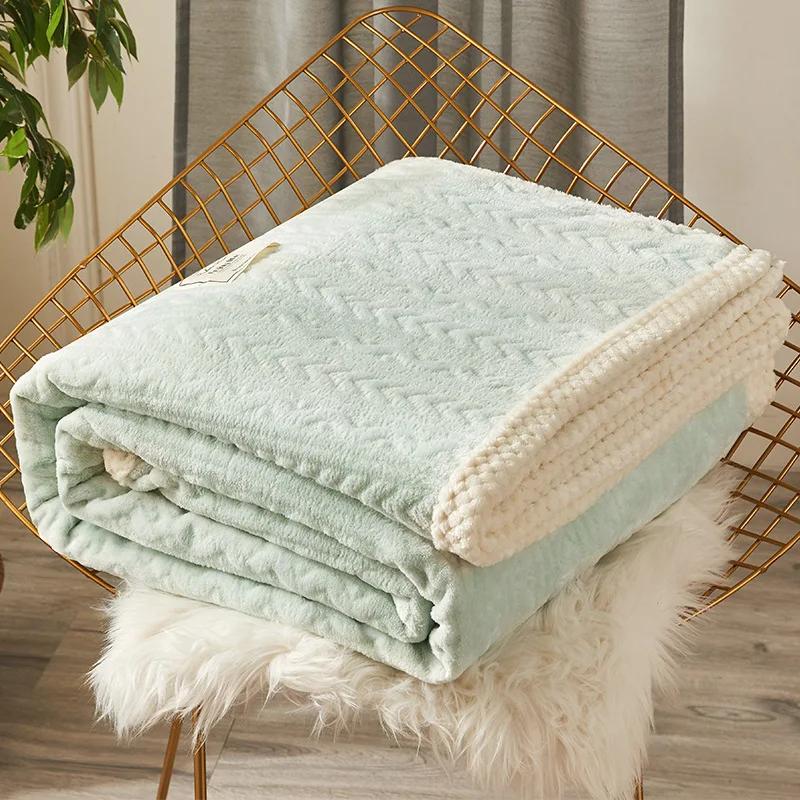 Autumn Winter Thick Coral Fleece Single Blanket Queen Double Flannel Blanket for Office Dorm Warm Little Quilt Without Zipper