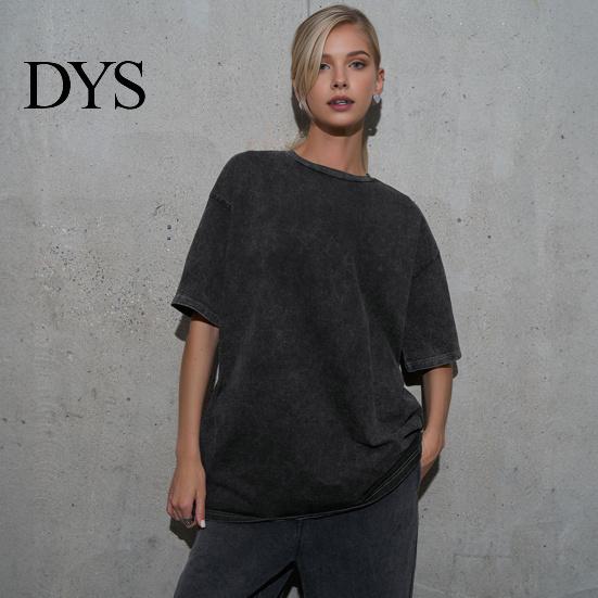 Men Women Casual Shirt T-shirt Round Neck Short Sleeve Loose Fit Tee Solid Color Washed Distressed Retro Pullover Tops Streetwear Top