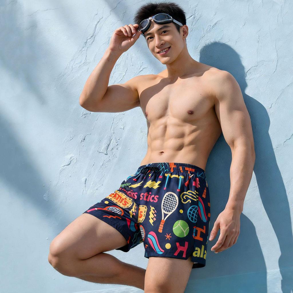 Men's Double-Layer Swim Trunks - Anti-Embarrassment, Breathable, Quick-Drying Mid-Length Beach Shorts