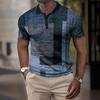 Summer Lapel 3D Geometric Pattern Print Top Fashionable Casual Button Short Sleeved Men's Polo T-shirts