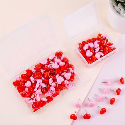 100PCS Reusable Pink Red Thumbtack Love Heart Fixed Push Pin Photo Pins Thumb Tacks Board