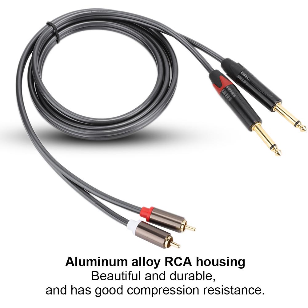 1.5M Gold Plated Plug Aluminum Alloy Housing Dual RCA To Dual 6.35 Mono Audio Cable