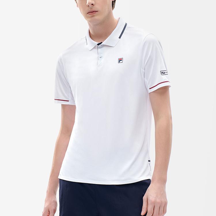 FILA Athletics Letter Logo Print Athletic Tennis Slim Fit Knitted Polo Shirt Men Polo Shirts Jade-White A11M213104FWT