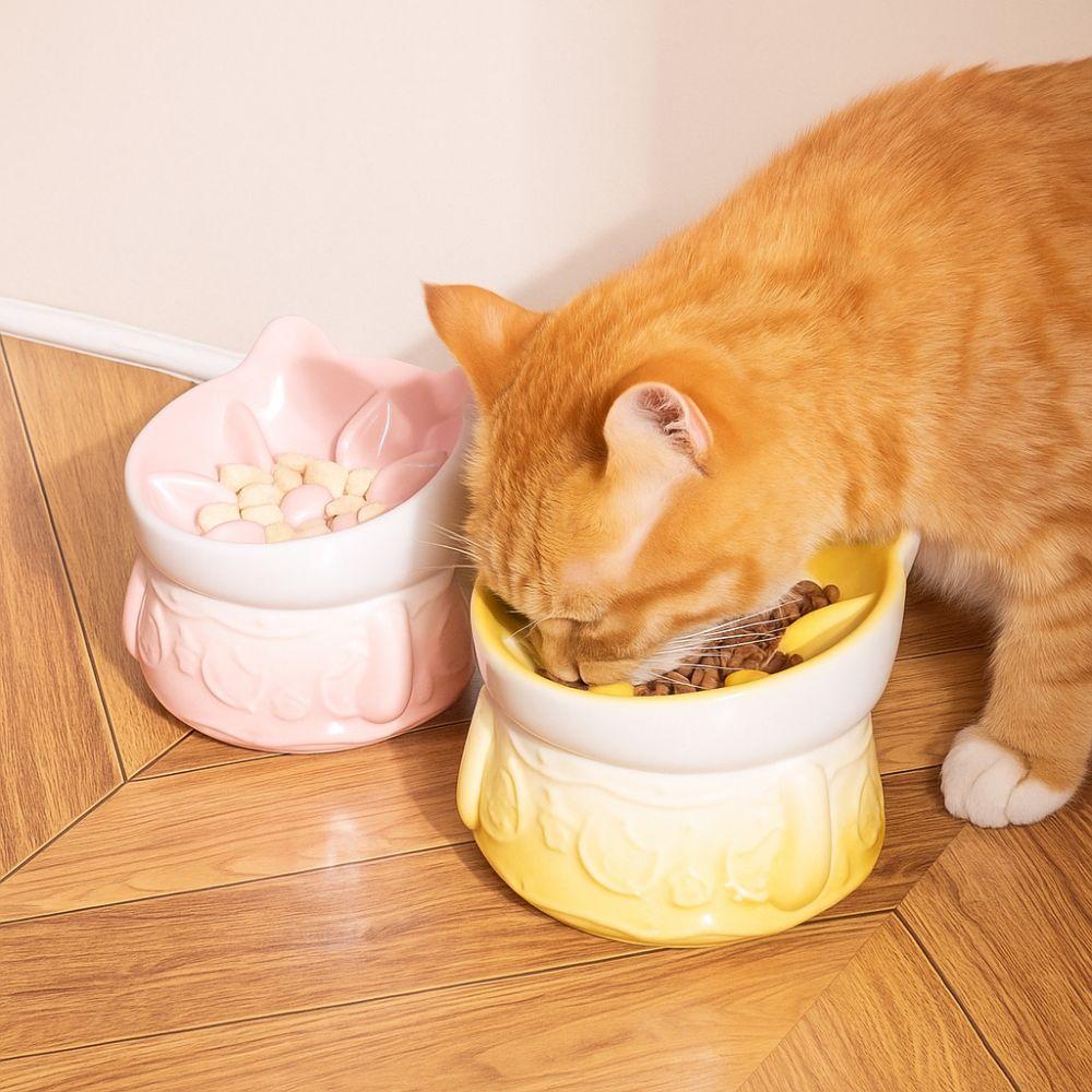 Slanted Mouth Pet Feeder Bowl Ceramic Cat High Foot Bowl Cat Slow Food Bowl  for Feeding