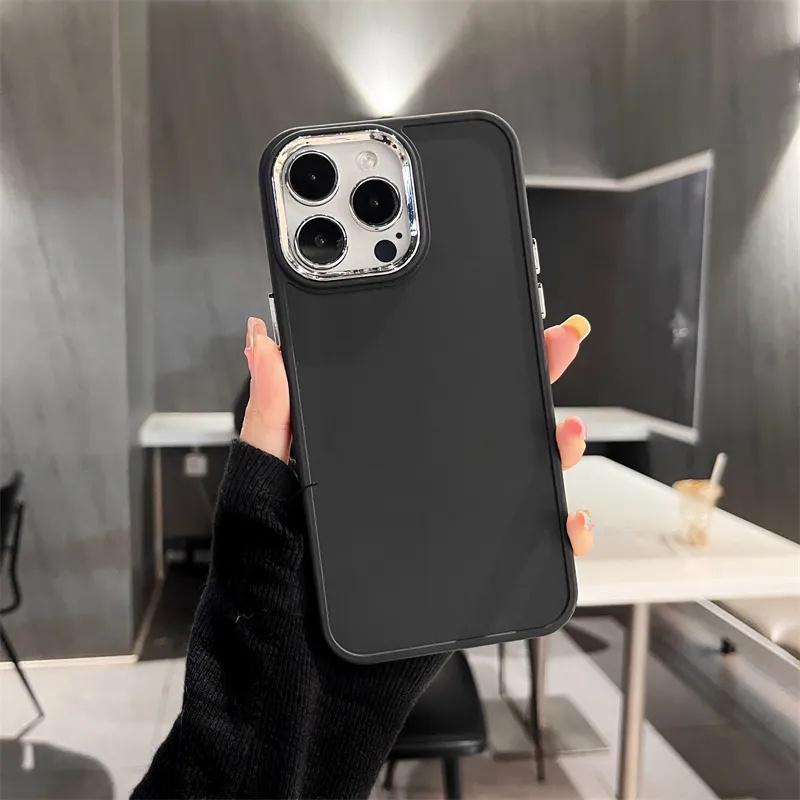 Galvanisierte Objektiv-Bumber-Telefonhülle für iPhone 15 Pro Max 14 13 12 11 Pro Max X XR XS Max 7 8Plus Einfarbige Silikon-Rückseite