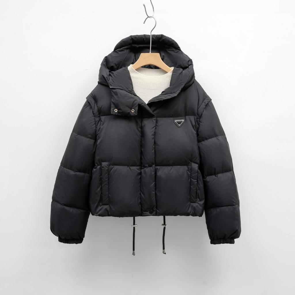 Ensfarvet Avtakbare Ermer Dun Bomullsklær Dame Vinter Ny Design Kort Vest Hette Brødklær