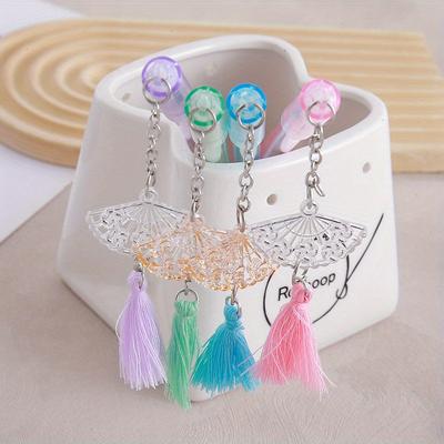 10pcs 0.5mm Imitation Crystal Fan Tassel Pendant Pen Cute Pendant Gel Pen Girly Heart High Value Water Pen