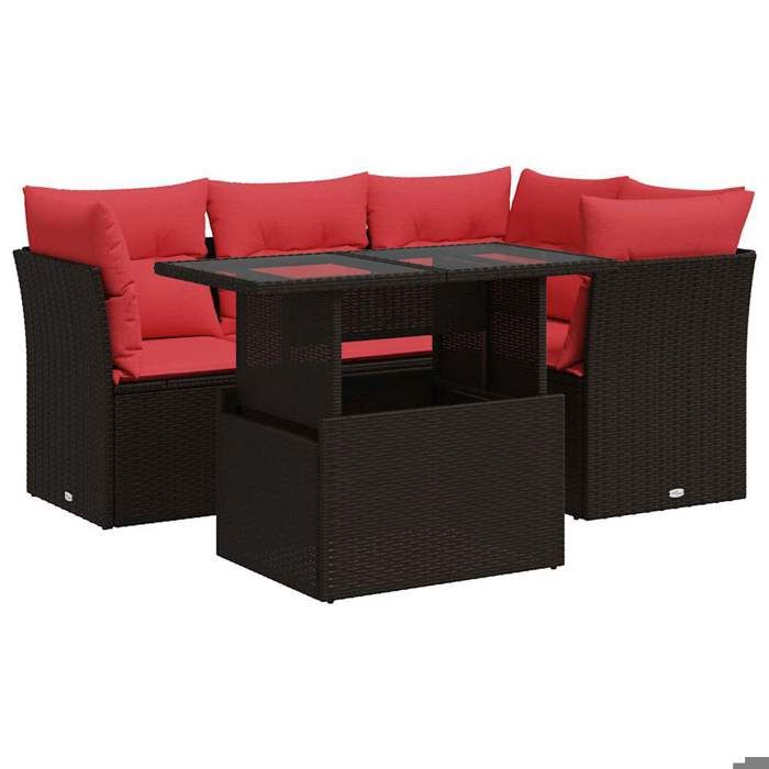 VidaXL Salon de jardin avec coussins 5pcs marron résine tressée acacia, ensemble de canapés d'extérieur, salon de jardin, 3326155
