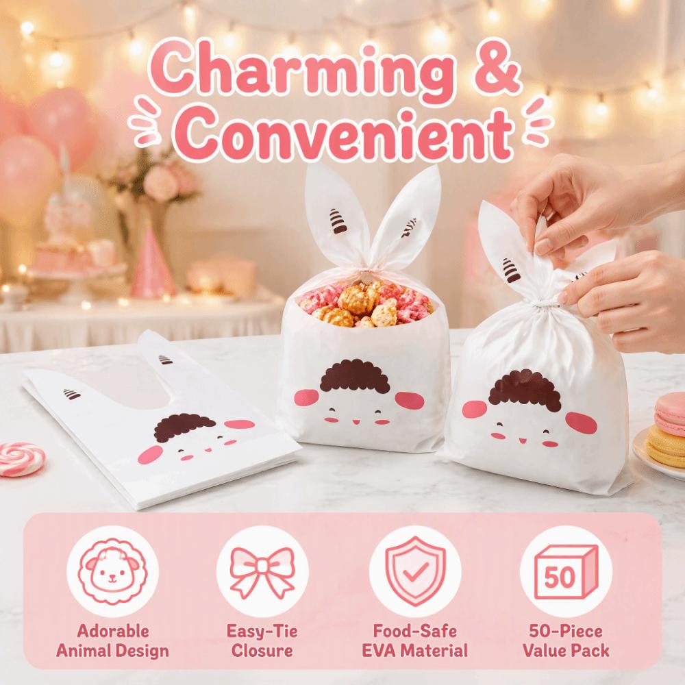50PCS Long Ear Treat Bags Bunny Sheep Mouse Print Snack Packaging Bag Qingtuan Snack Gift Packaging