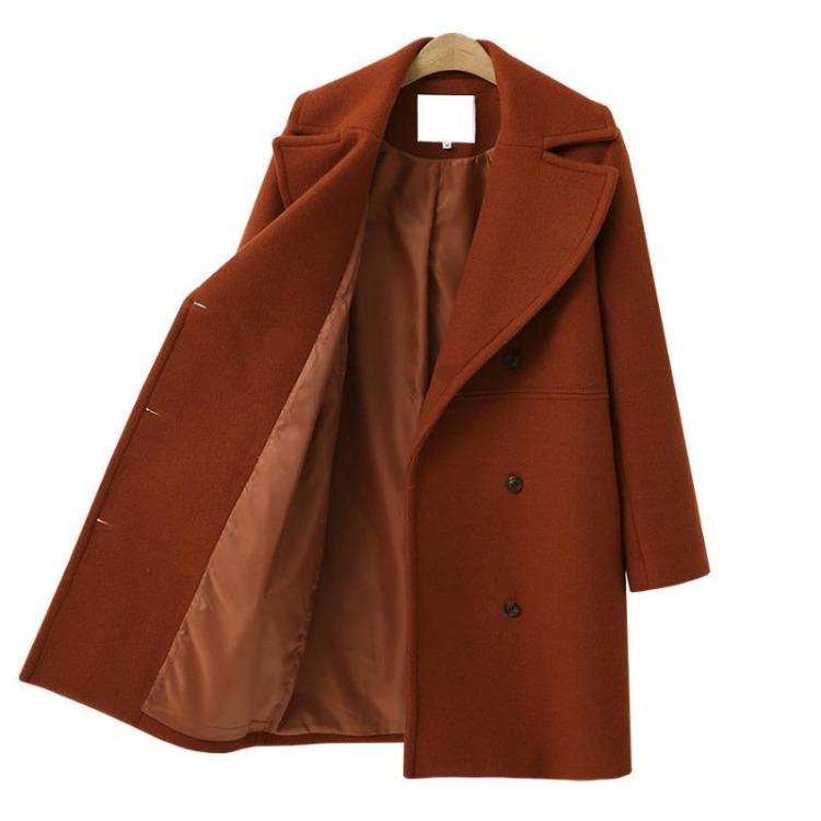 Women Plus Size Winter Woolen Trench Coat Double Breasted Mid Length Autumn Fashion Coat