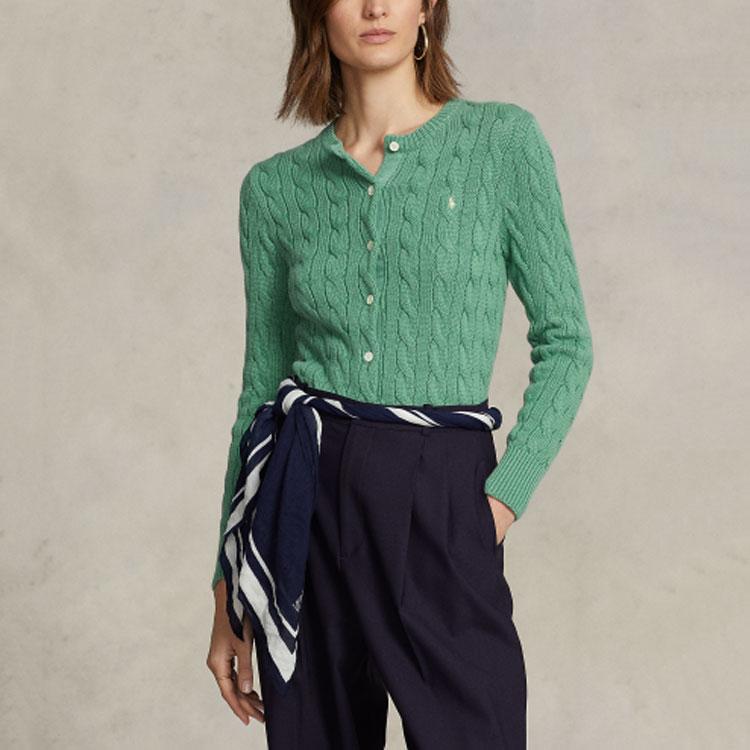 Polo Ralph Lauren SS23 Solid Color Cable Knit Sweater With Pony Embroidery Women Sweater Green WMPOSWENDW20122-300
