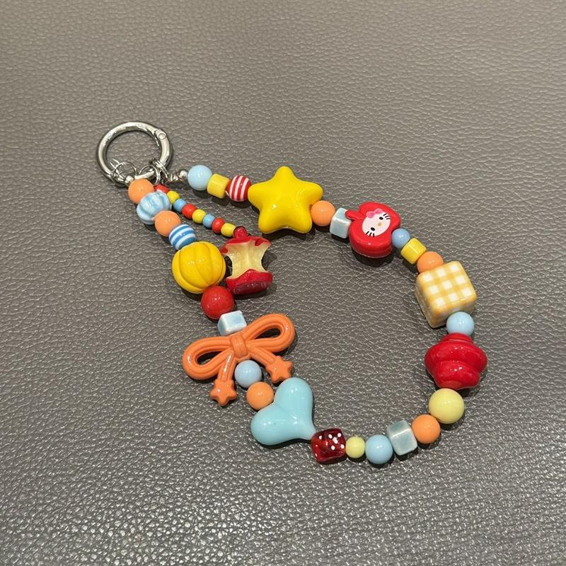 Handmade Dopamine Apple Core Ins Color Ornaments Handmade Cute Beaded Mobile Phone Chain Ccd Lanyard Camera Pendant