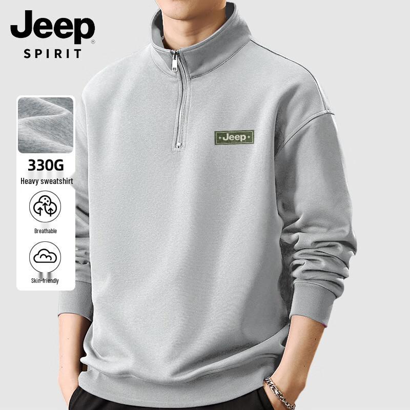 JEEP SPIRIT Men's Heavyweight Stand-Collar Long Sleeve Sweatshirt