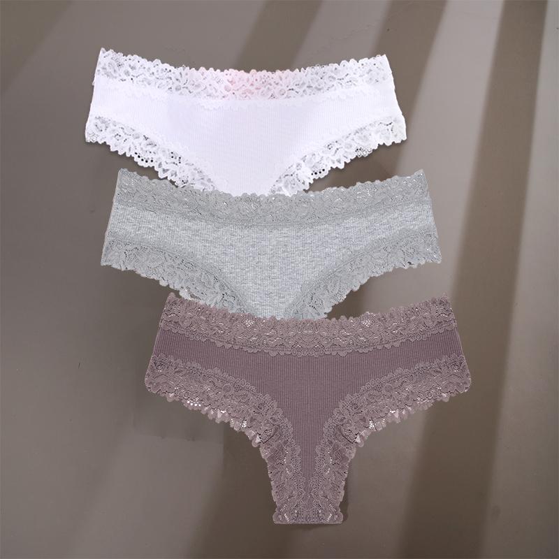 

3Pcs/Set Sexy Lace Briefs Cotton Panties Women s Fashion 7 Solid Color Comfortable Briefs Low Waist Underpants Stretch Underwear XL