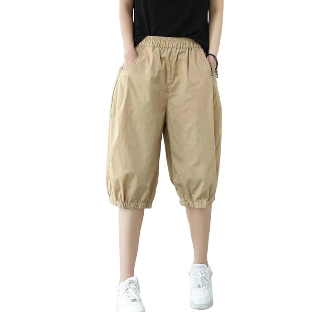 Women Leisure Shorts Streetwear Womens Knee-length Leisure Shorts with Elastic Waistband for Summer Comfortable Fit Fit Single Color Pants for Lei