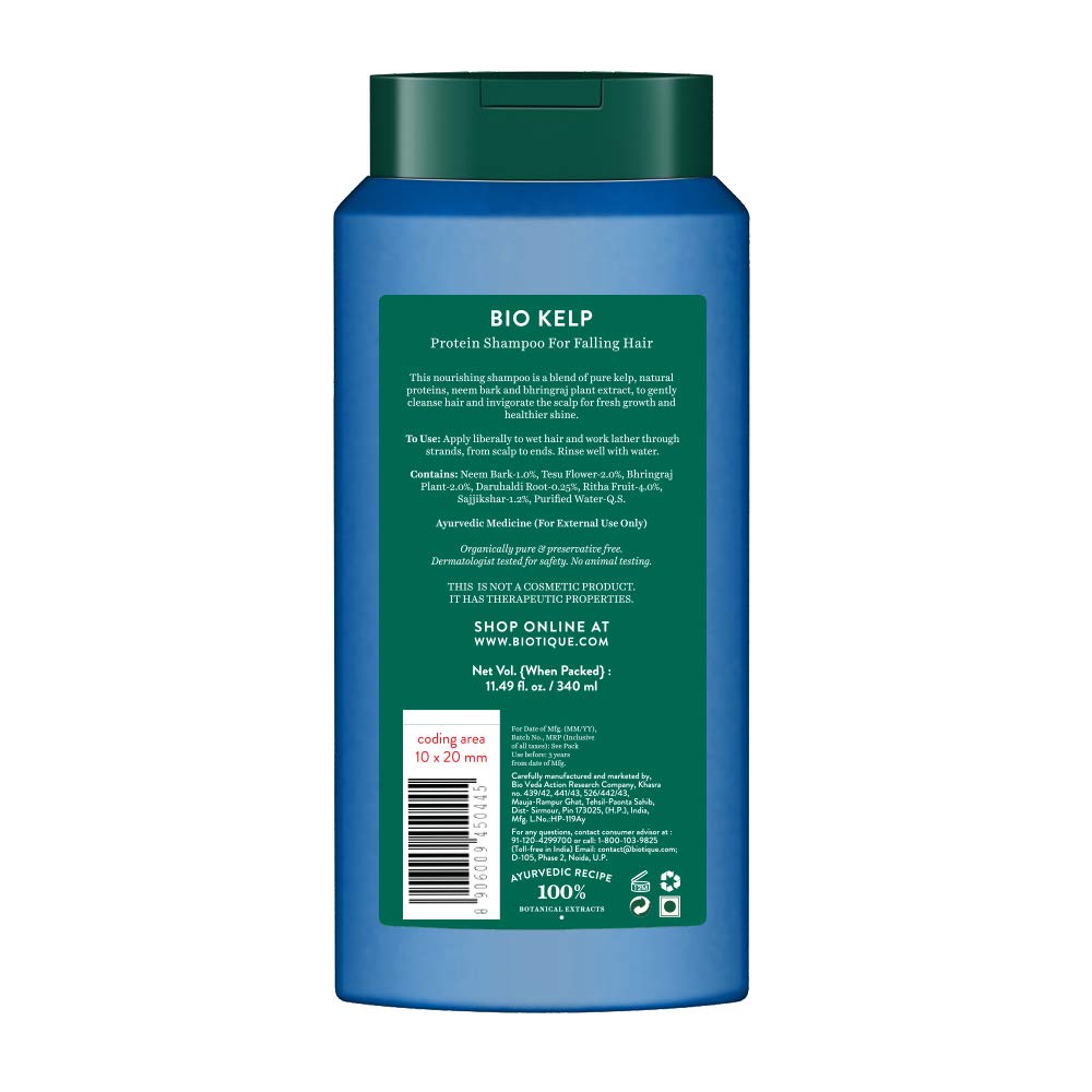 Biotique Ocean Kelp Anti Hairfall Shampoo 340ml | 100% Botanical Extracts | Strengthens & Promotes Hair Growth | Fresh Scent