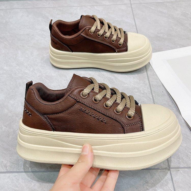 2026 Autumn Single Shoes Platform Plush Board Shoes Heightening Casual Sports Shoes Lace-up Women's Shoes