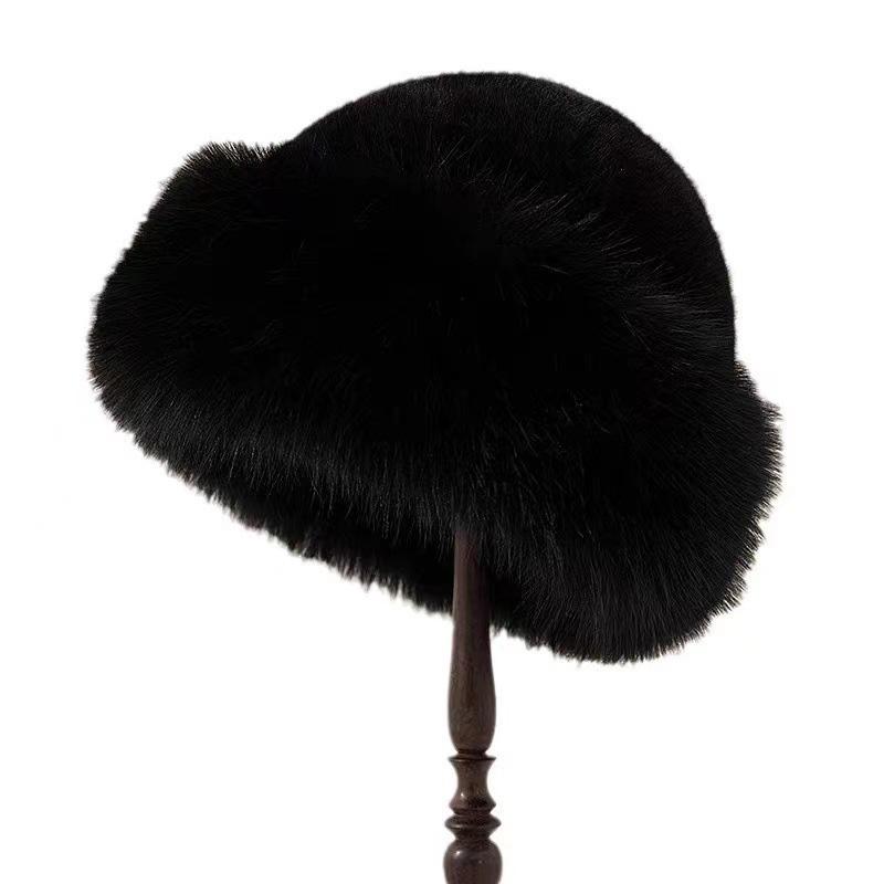 Winter Women's Warm Hat with Thick Velvet Imitation Fur Fashion Fisherman's Hat Outdoor Windproof Ear Protection Hat