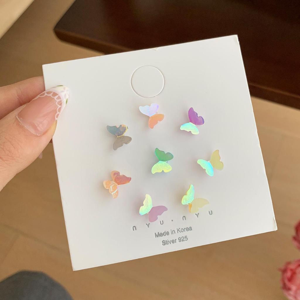Spring Collection: Fresh Gradient Butterfly Earrings Set with Silver Needles