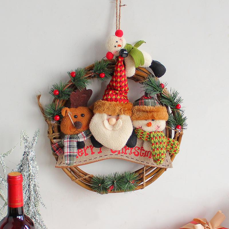 Harbor Love Christmas Snowman Wreath Door Hanger - Vine Circle Decorative Pendant for Window Display