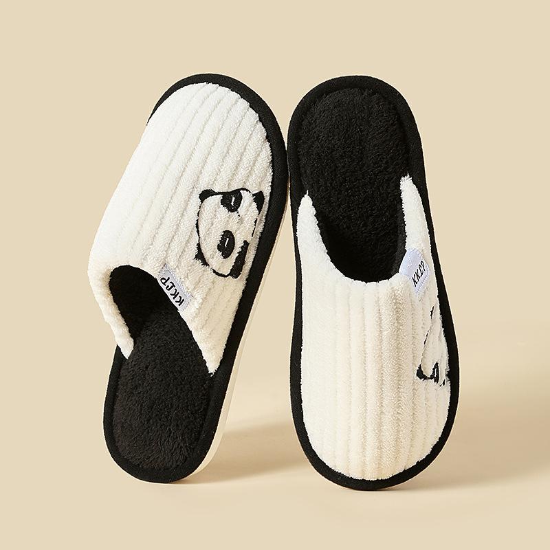 Fashion Cute Panda Plush Home Slippers for Women Comfortable Soft Sole Bedroom Cotton Shoes Woman Winter Non Slip Warm Indoor Slippers