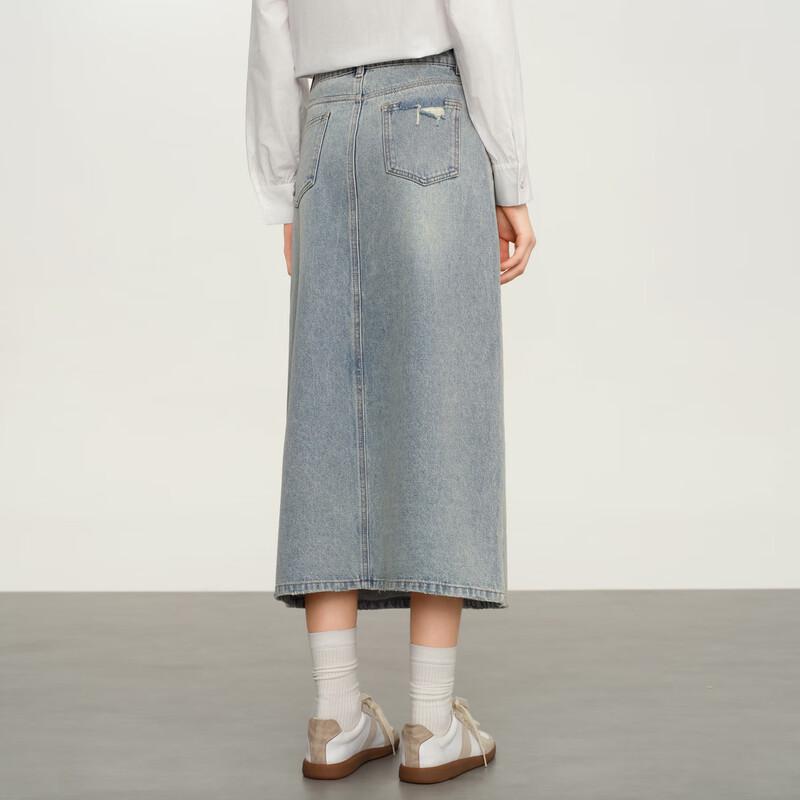 Elva' Island Women's Mid-length A-line Slit Denim Skirt