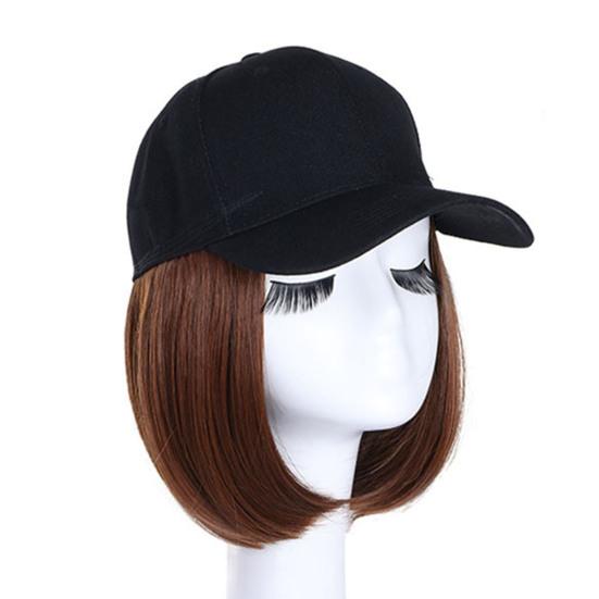 Baseball Hat Short Straight Wig Natural Heat Resistant High Temperature Fiber Girls Brown Black Synthetic Hair Peaked Hat