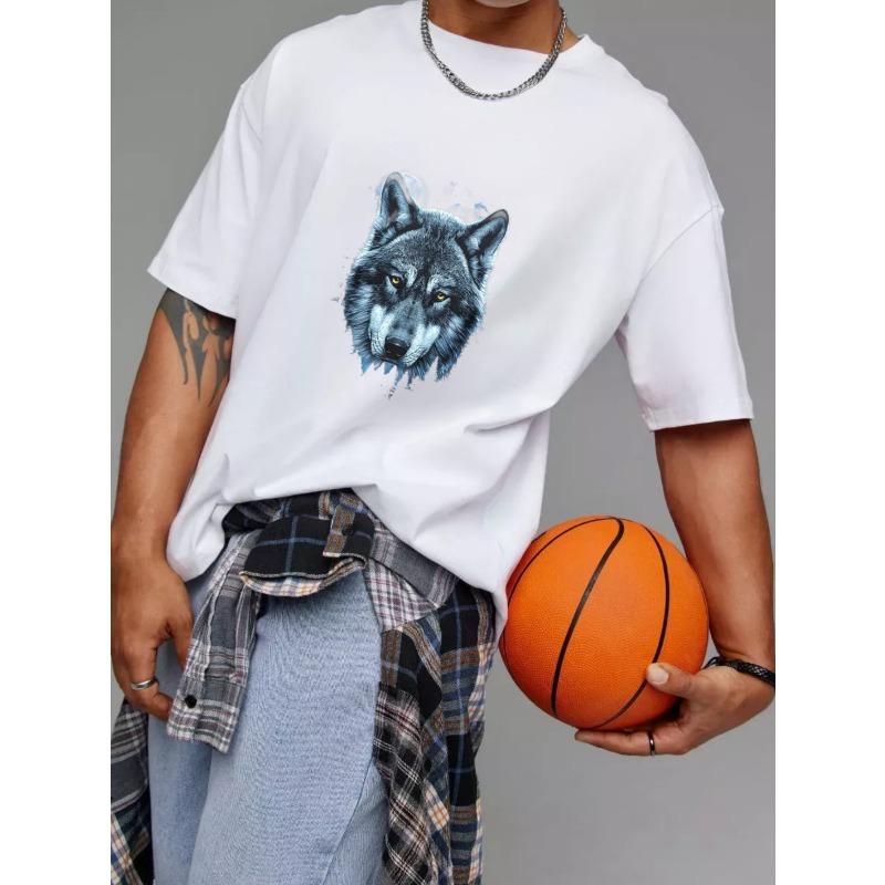Wolf Head Graphic T Shirt White Wolf Print Casual Wear for Men and Women Outdoor Adventure Streetwear Fashion Top