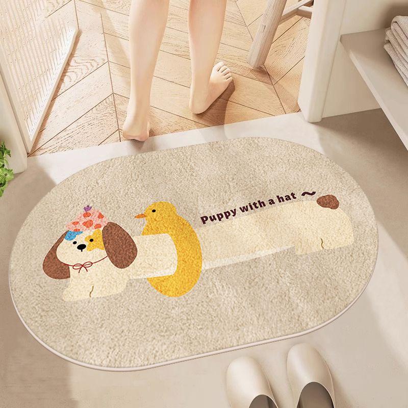 Imitation Cashmere Bathroom Absorbent Floor Mat Cartoon Bathroom Thickened Toilet Door Mat for Household Use