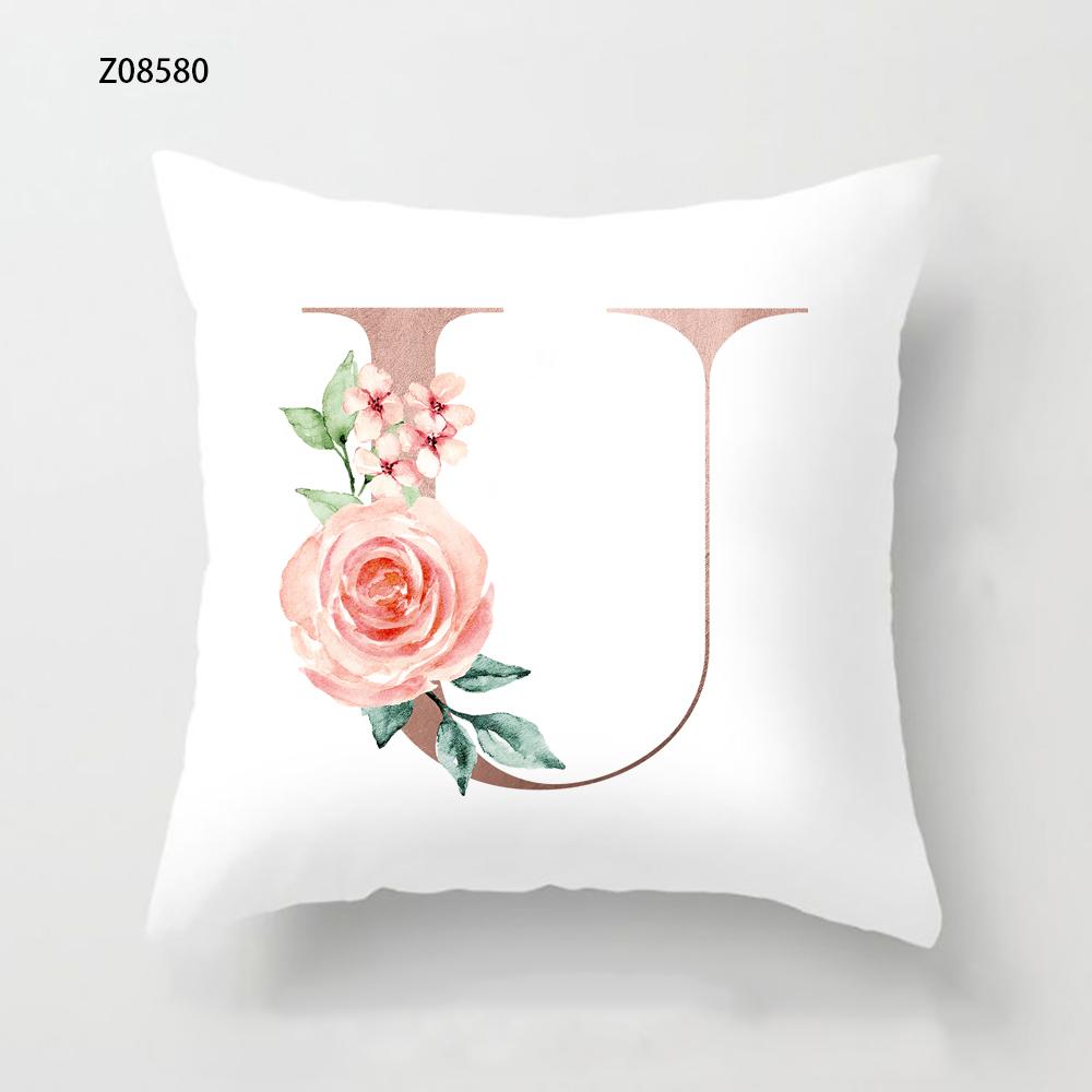 Pink Initials A B C Pillowcase Alphabet Flowers Home Sofa Decor Cushion Cover Living Room Bedroom Bed Decorative Pillow Cover