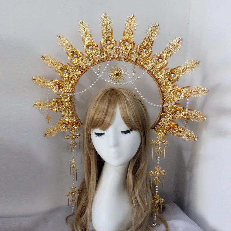 Diadema KC Halo Lolita Gotica Fatto a Mano Fascia Corona Dea del Sole Retrò Accessori per Capelli