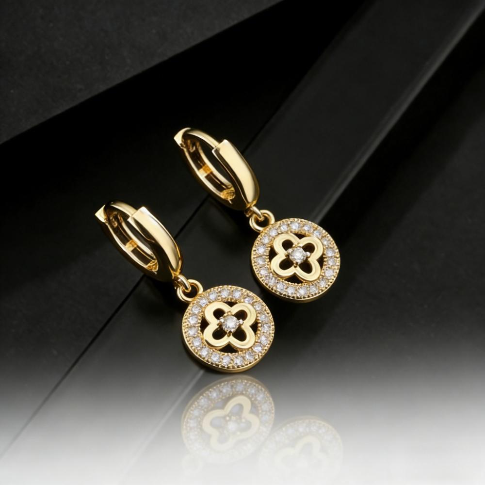 Exquisite Fashion Gold Color Copper Plant Earrings Luxury Cubic Zirconia Flower Dangle Earring Hot Sale Women Party Jewelry Gift