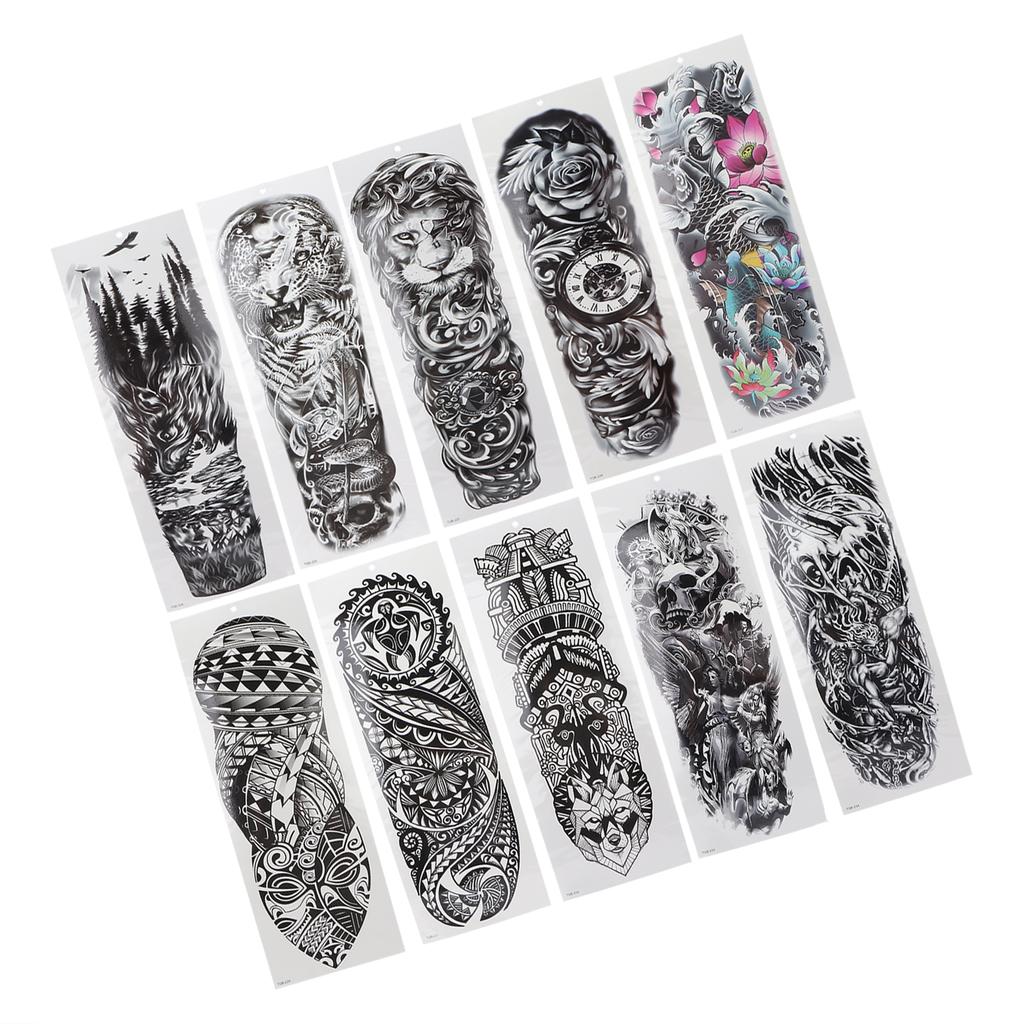 10pcs Full Sleeve Temporary Tattoos Stickers Large Unisex Watrproof Arm Fake Tattoo