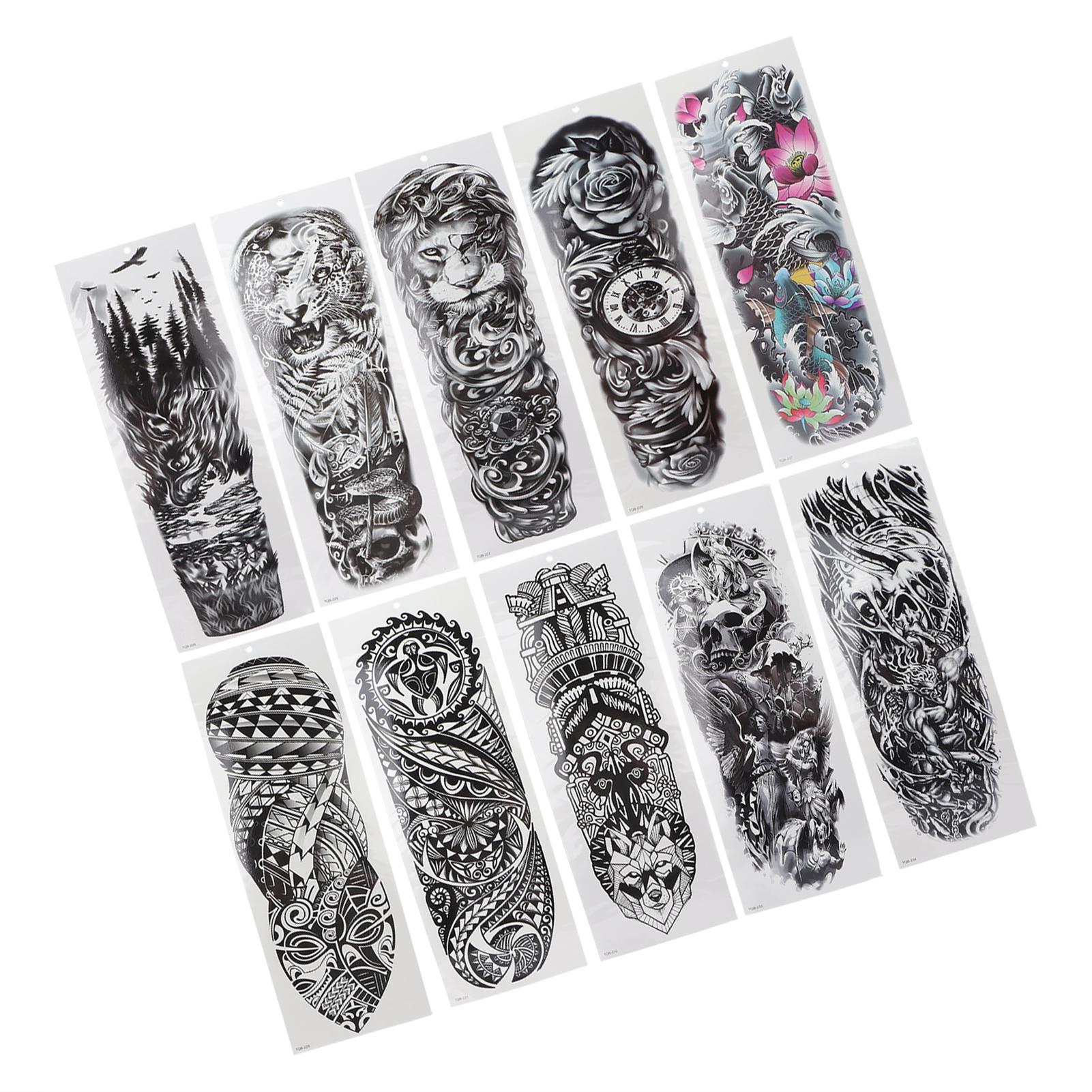 

10 шт. Временные тату-наклейки с полным рукавом, большие, унисекс, водостойкие, тату-имитация на руку