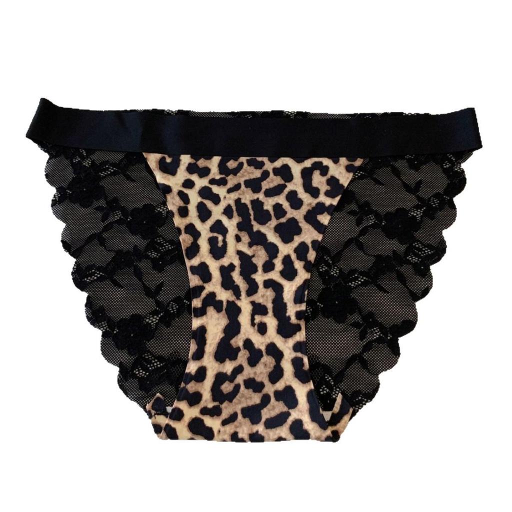 Leopard Print Lace Low-Rise Seamless Thong - Sexy Ice Silk Panties for Women