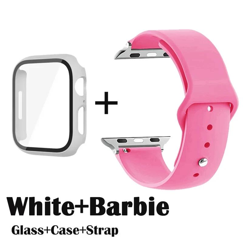 Glass+Case+Strap for Apple Watch Band 42mm 44mm 41mm 40mm 38mm 45mm 49mm Screen Protectors for Apple IWatch Series 8 7 6 SE 5 4