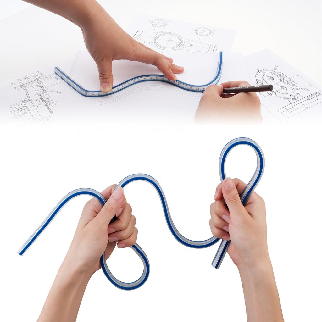 300mm - 1m Flexible Curve Ruler Imperial and Metric Double Scale PVC Curved Ruler for Woodworking / Sewing / Drawing