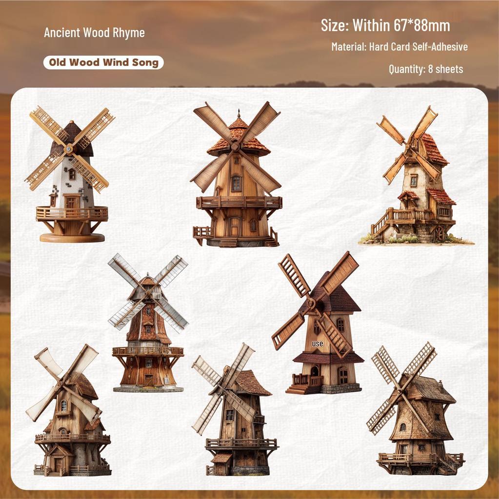 Retro Windmill Sticker Set - Pastoral Journal Decor, 6 Styles