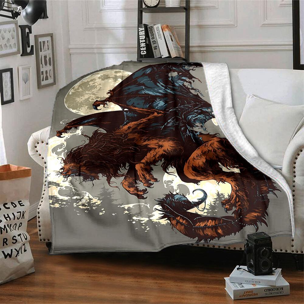 1pz Coperta con Drago Bestia, Coperta Leggera in Flanella per Divano, Letto, Viaggio, Campeggio, Soggiorno, Ufficio, Divano, Sedia e Letto
