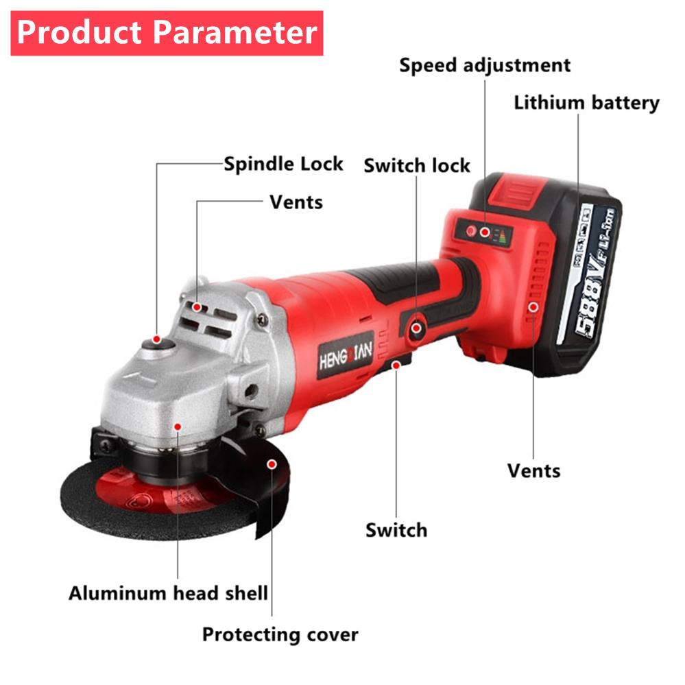 125 mm Winkelschleifer, 21 V, kabellos, wiederaufladbar, bürstenlos, elektrischer Winkelschleifer