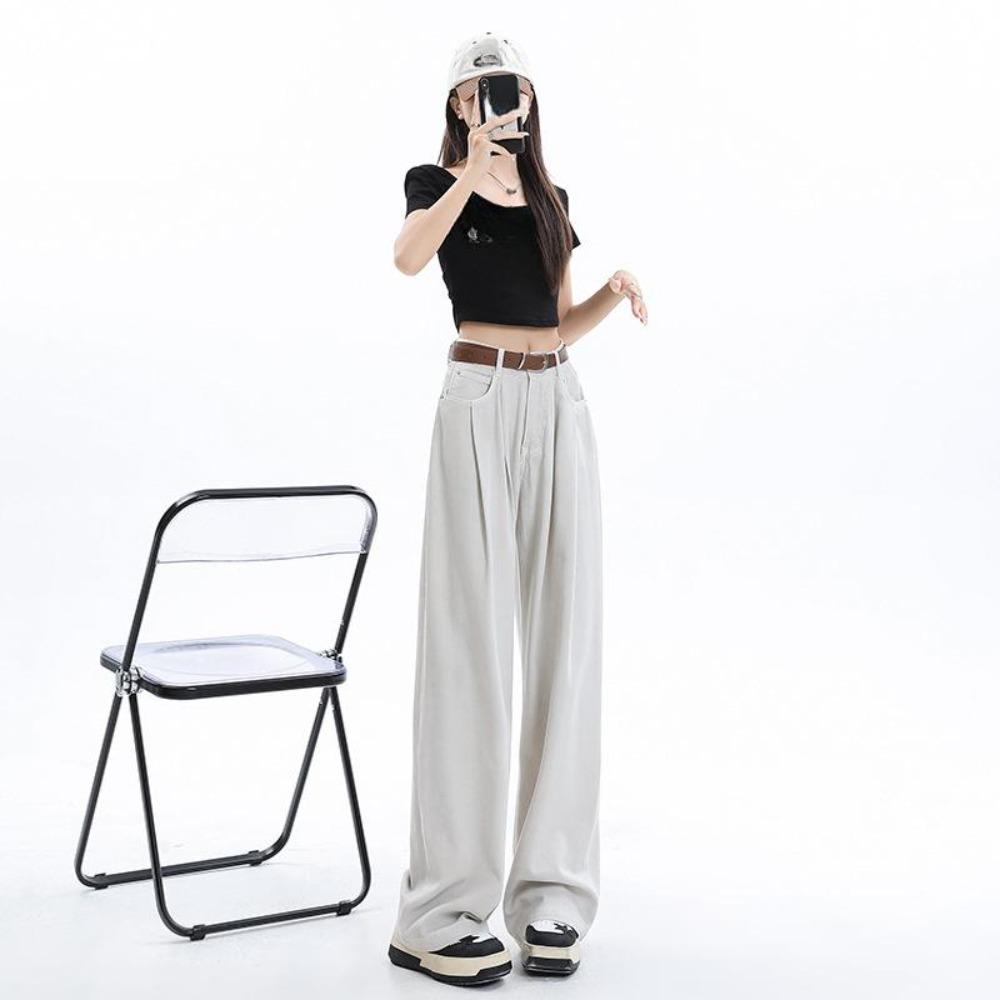 Women Harajuku High Waist Straight Jeans Streetwear Fashion Casual Denim Pants Women Wide Leg Solid Color Jeans