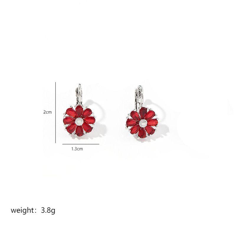 1 Pair Blue Flower CZ Zirconia Hoop Earrings for Women Girl Daily Wear Party Wedding Gift