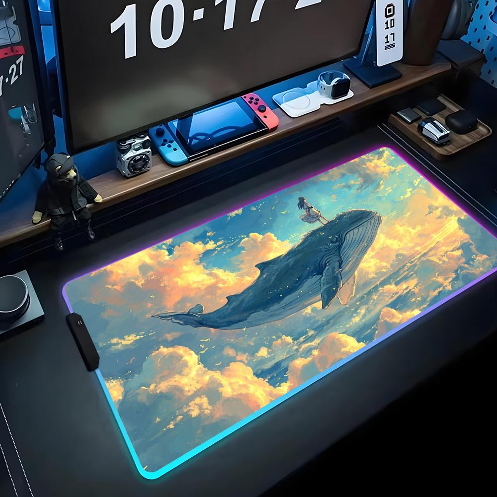Flying Whale Mouse Pad RGB Gaming Mousepad Big LED Pad PC Desk Mat Luminous Mouse Pad Large Keyboard Mats Table Rug With Backlit