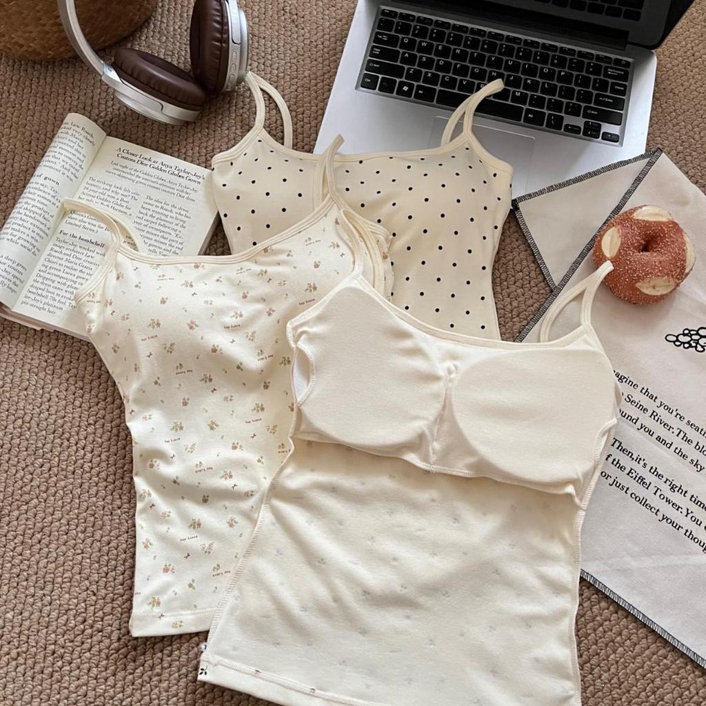 Gepolsterter Camisole im koreanischen Stil mit Tupfen – Vielseitig als Unter- oder Oberbekleidung