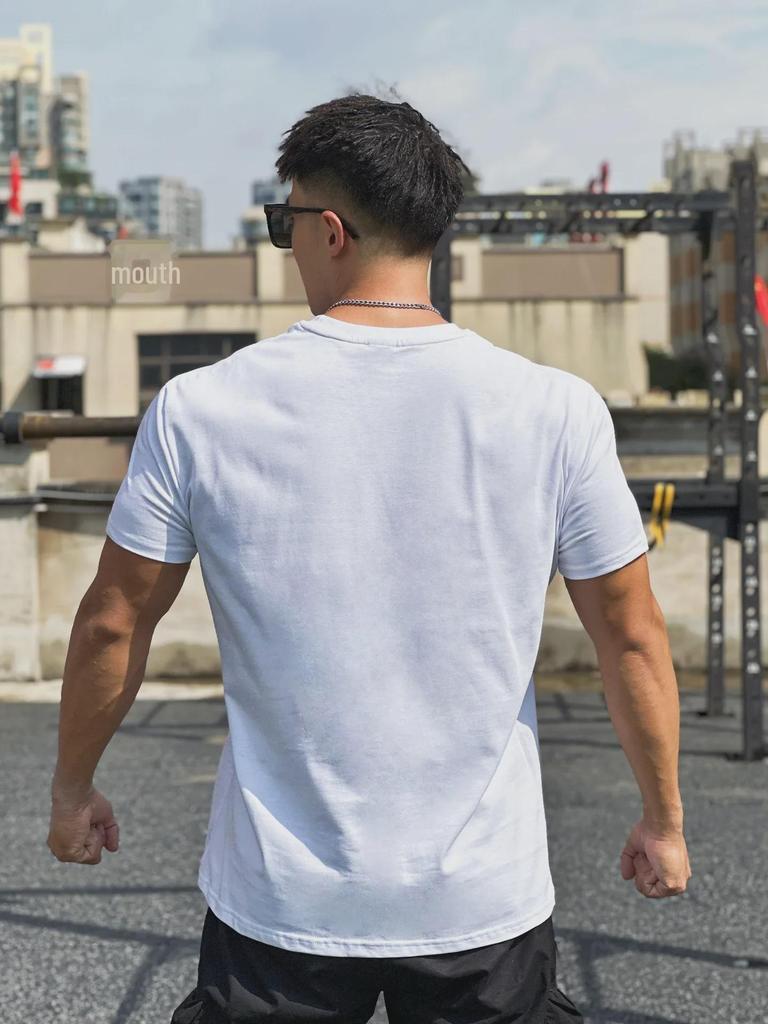 Men's Athletic T-Shirt with Shoulder Pads and Cuffs for Running and Fitness - Solid Color, American Style