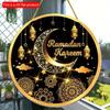 2D flach 20*20cm 1 Stück Ramadan Kareem Goldene Mond&Laternen Muster Schöne Islam Muslimische Partyzubehör, Geeignet zum Aufhängen an der Decke Runde Holzornament